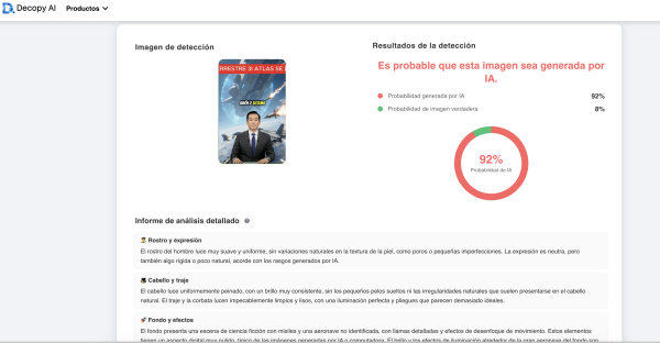 Fuente: Captura de pantalla de la herramienta de detección de IA